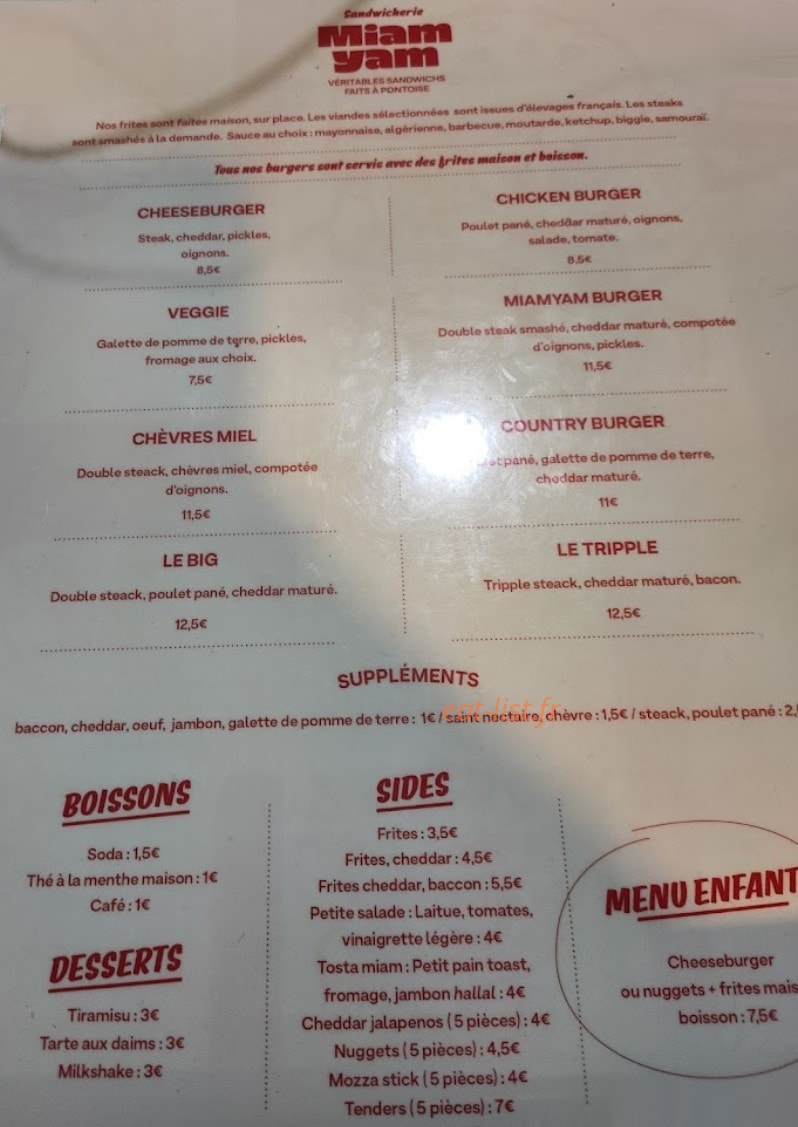 Miam yam — carte page 1