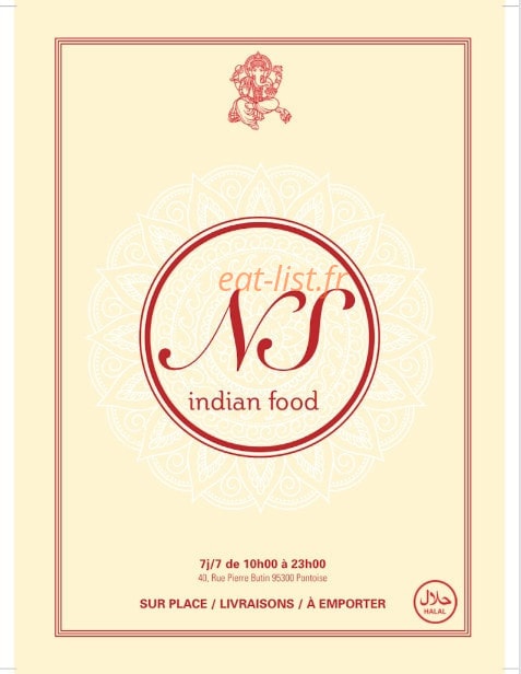 NS Indian Food — carte page 1