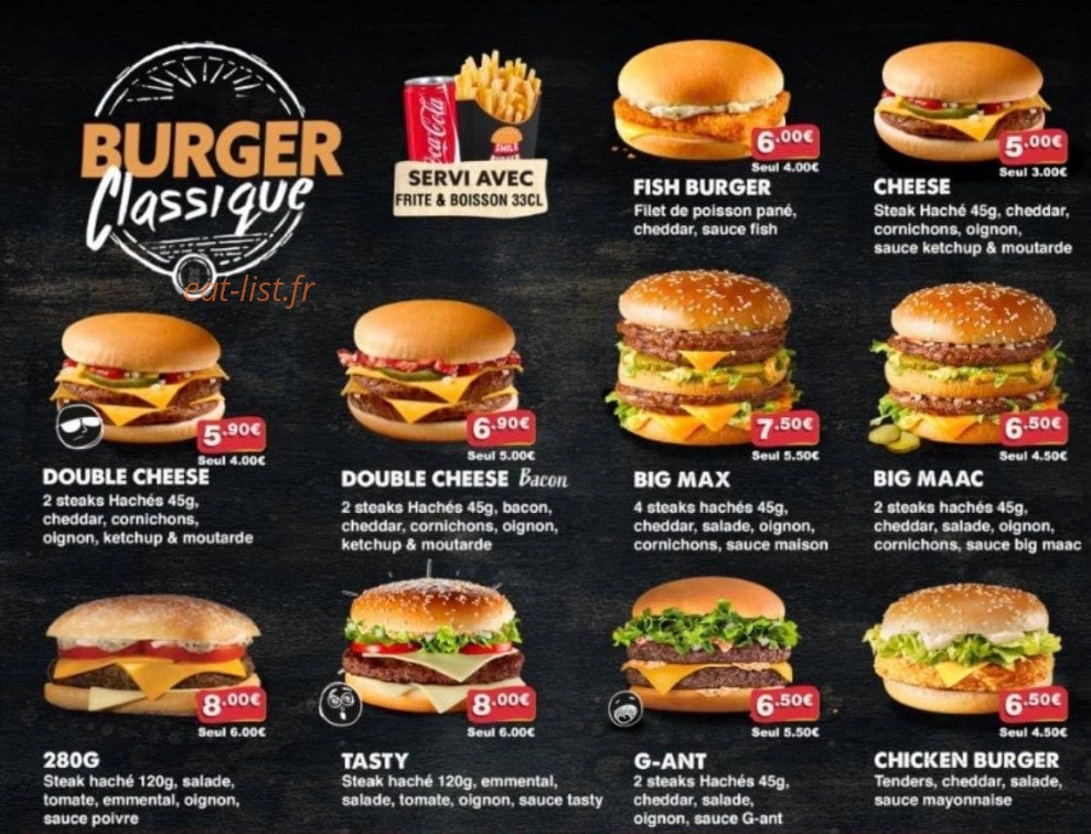 Smile burger — carte page 1