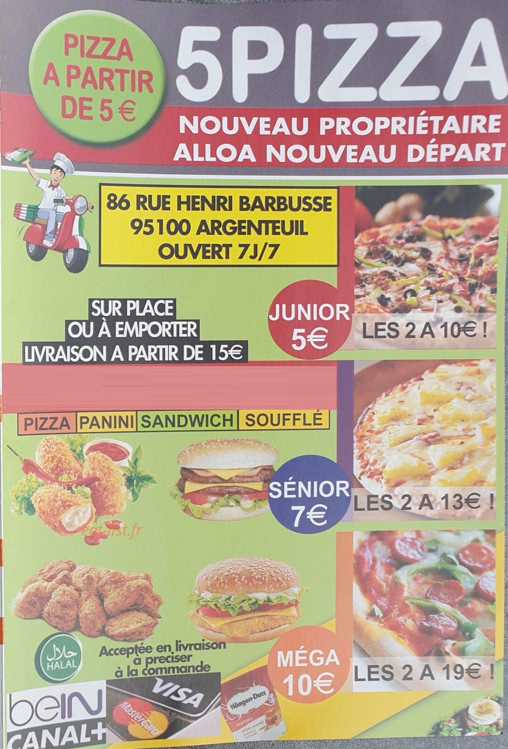 5 Pizza — carte page 1