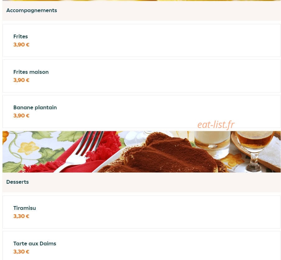 Au comptoir du poulet doré — carte page 6