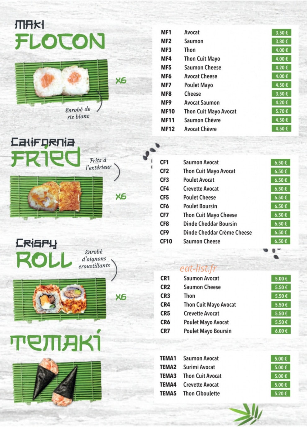 Bamboo Sushi — carte page 7