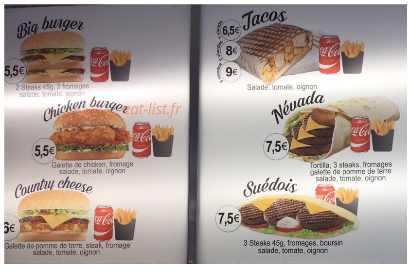 Chic's Burgers — carte page 1