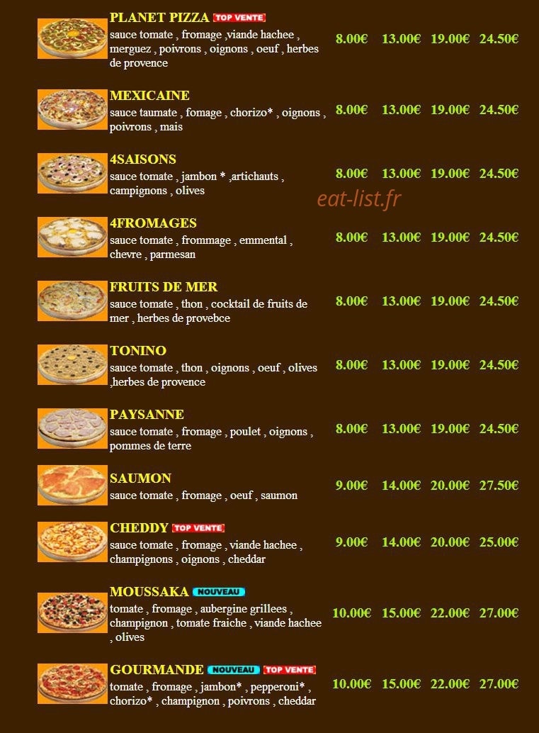 Planète pizza — carte page 3