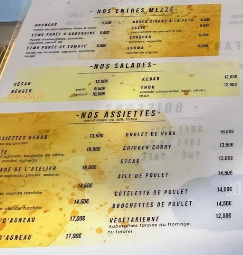 L'Atelier du Kebab — carte page 1