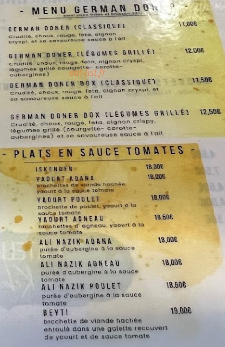 L'Atelier du Kebab — carte page 2