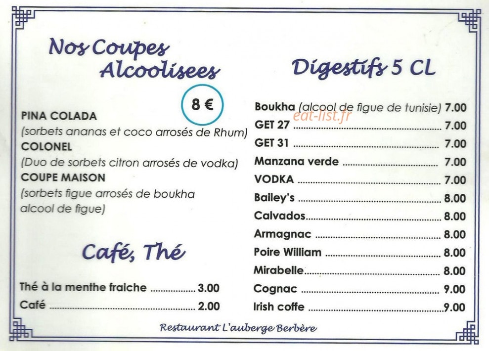 L'Auberge Berbère — carte page 4