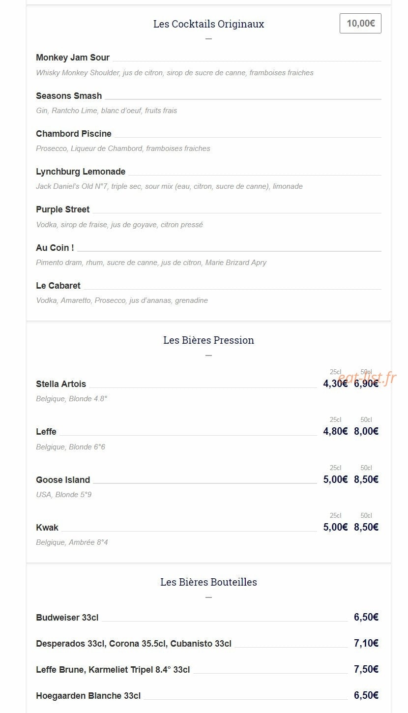 Au Coin Bistrot — carte page 4