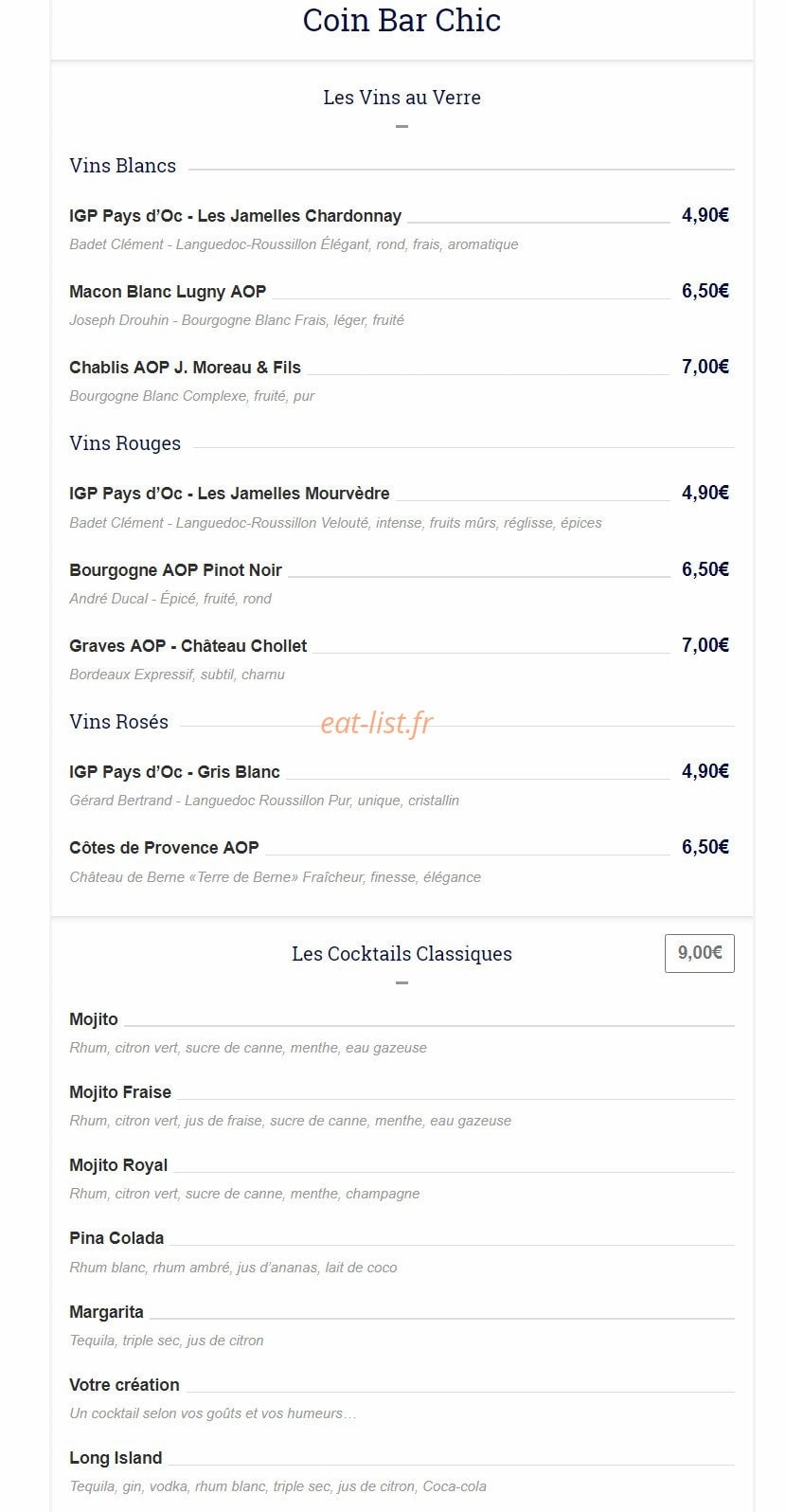 Au Coin Bistrot — carte page 3
