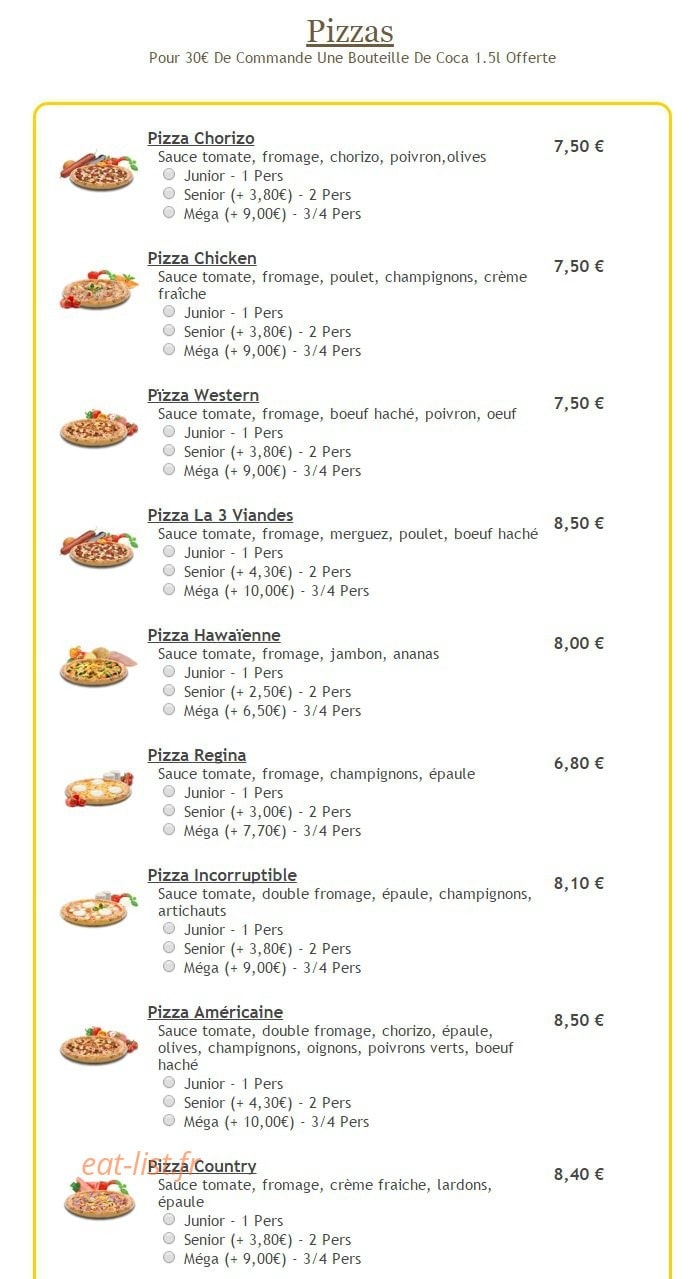 Dino Pizza — carte page 1