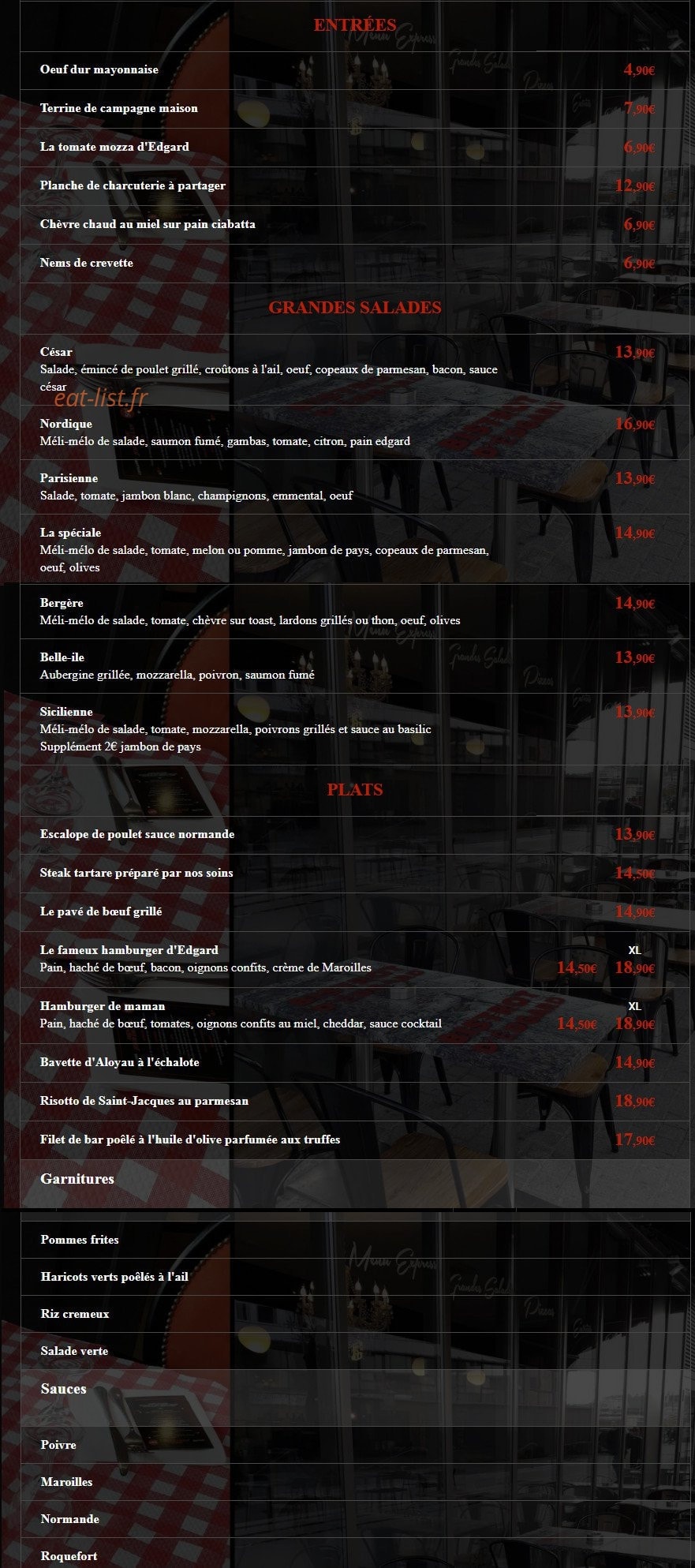 Le Bistrot d'Edgard — carte page 1