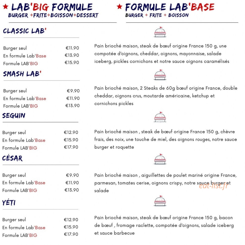 Le Lab Burger — carte page 2