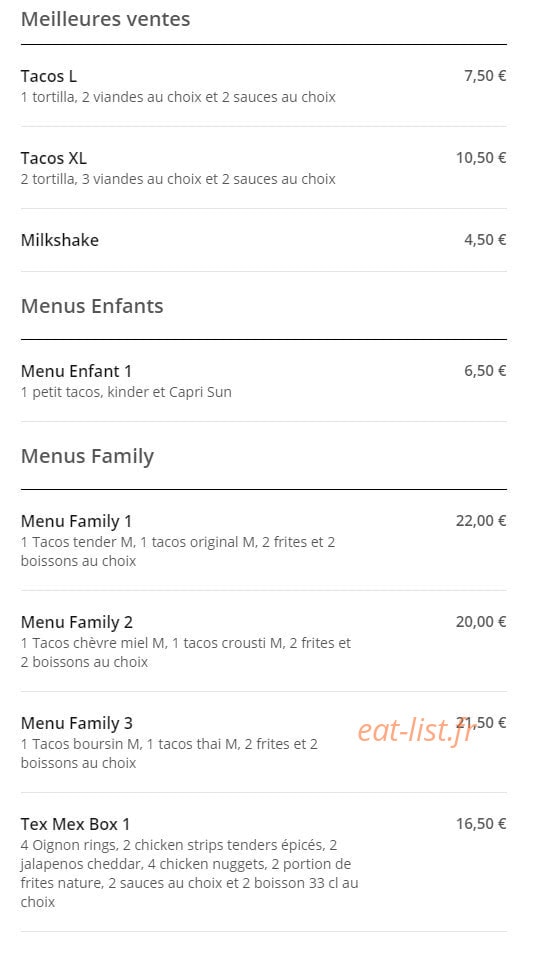 Tacos Francais — carte page 1