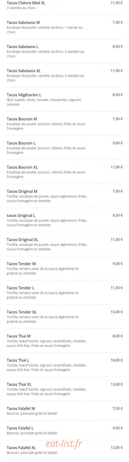 Tacos Francais — carte page 3