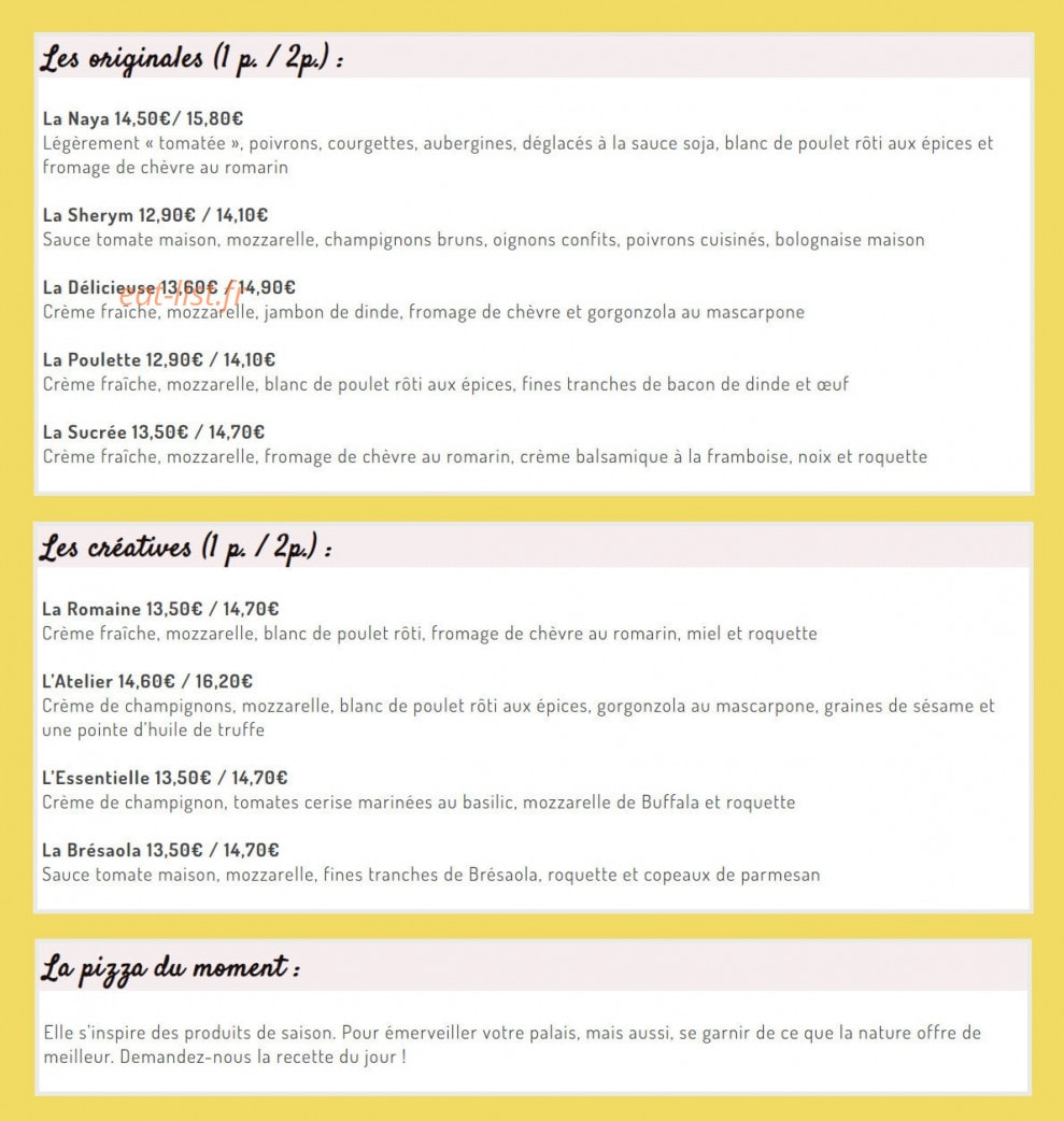 L'Atelier Pizza — carte page 2