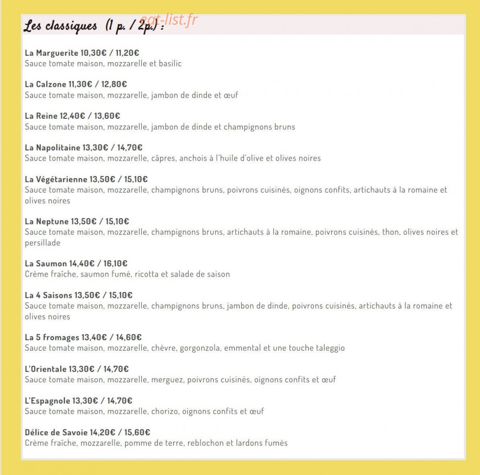 L'Atelier Pizza — carte page 1