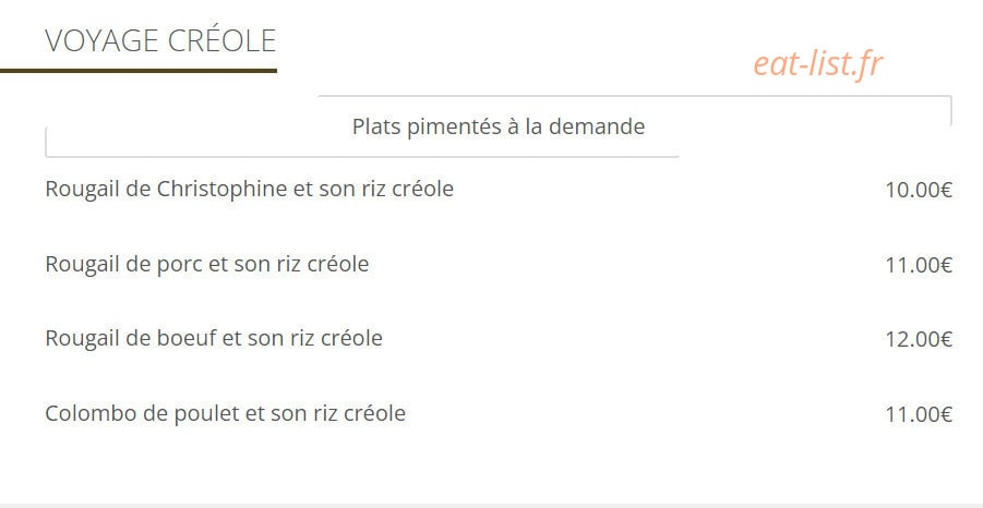 Le restaurant créole 95 — carte page 2