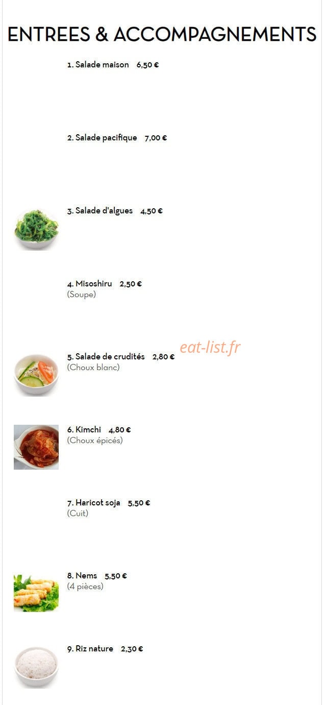 Carte et menu de Nouveau Tokyo Sakura à Franconville — Les entrées et accompagnements