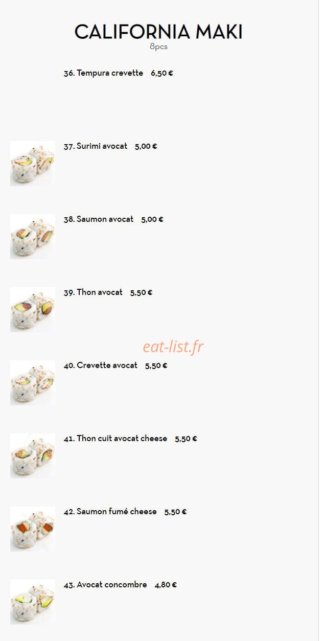 Carte et menu de Nouveau Tokyo Sakura à Franconville — California maki