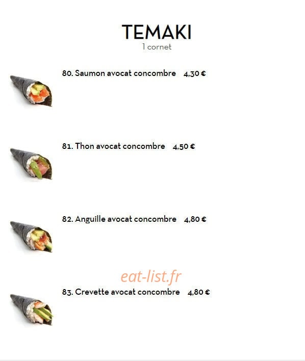 Carte et menu de Nouveau Tokyo Sakura à Franconville — Temaki