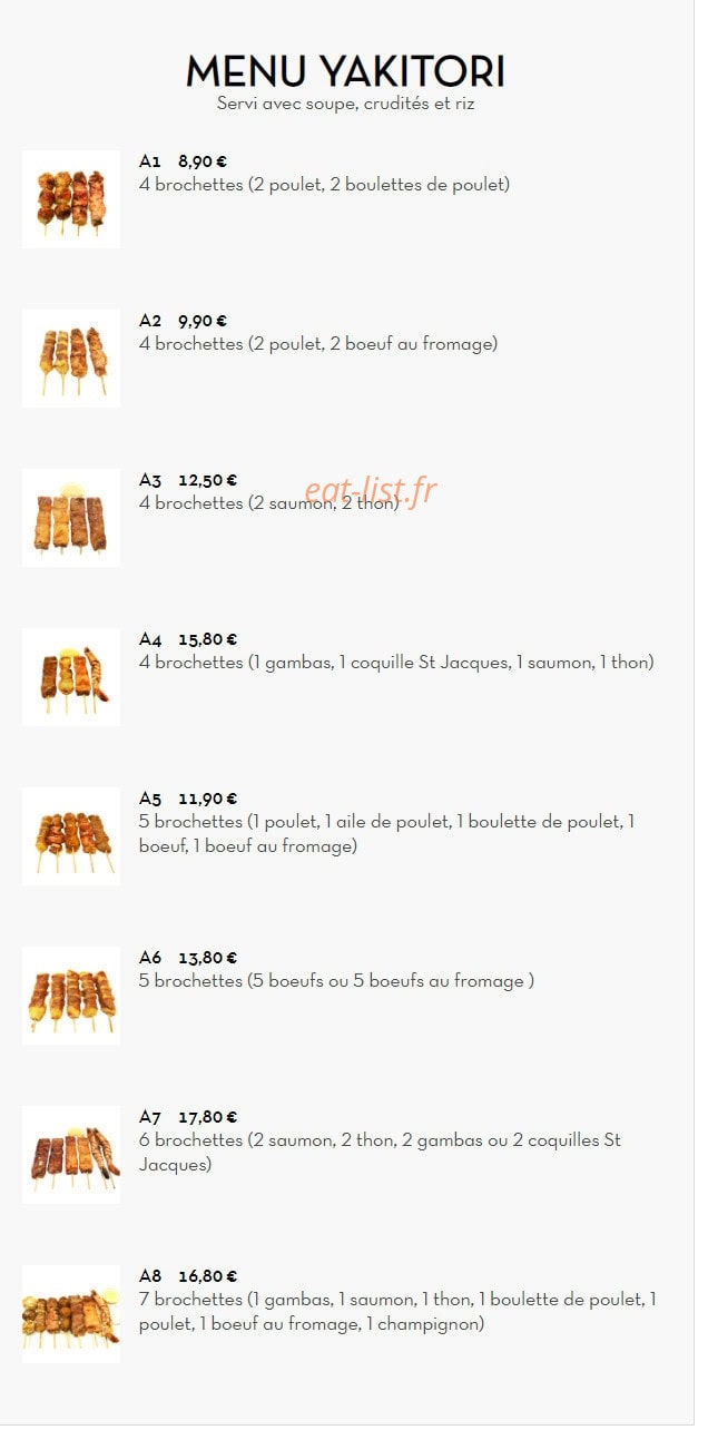Carte et menu de Nouveau Tokyo Sakura à Franconville — Menu Yakitori