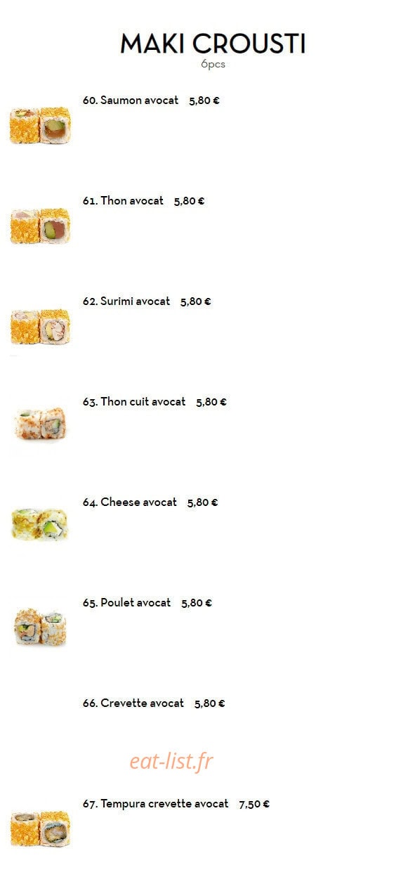 Carte et menu de Nouveau Tokyo Sakura à Franconville — Maki crousti
