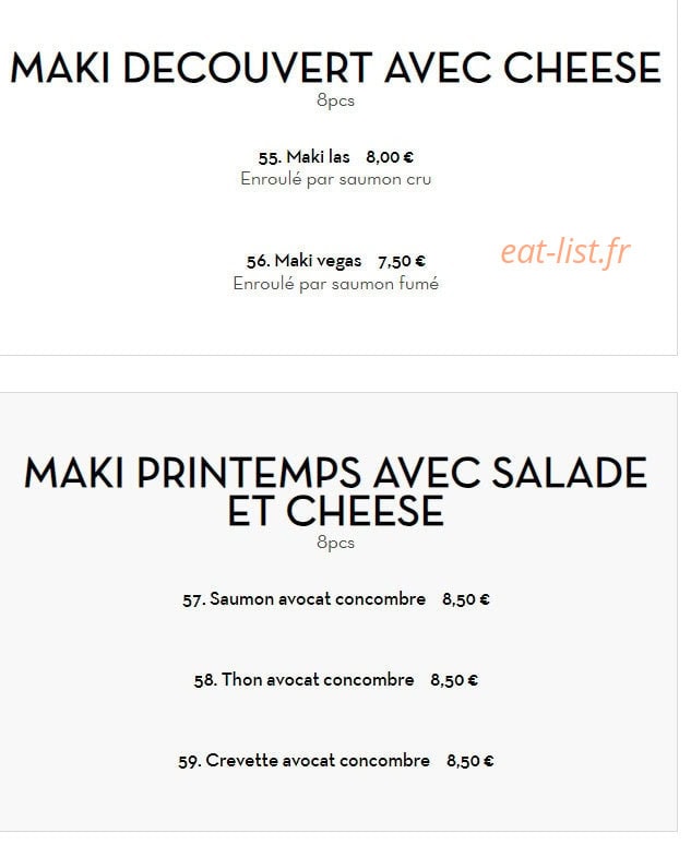 Carte et menu de Nouveau Tokyo Sakura à Franconville — Maki decouvert et maki printemps