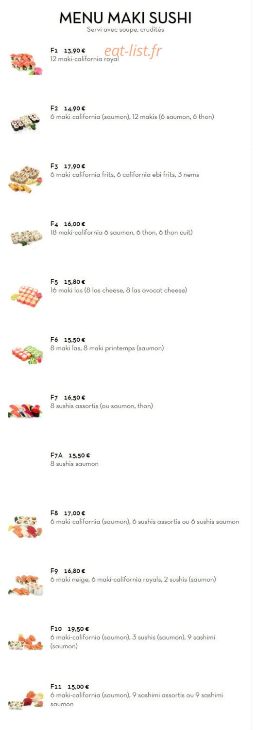 Carte et menu de Nouveau Tokyo Sakura à Franconville — Menu maki sushi