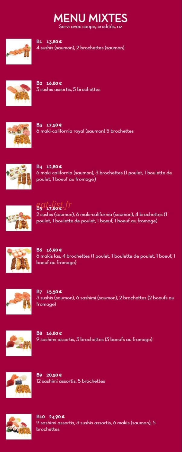 Carte et menu de Nouveau Tokyo Sakura à Franconville — Menu mixtes