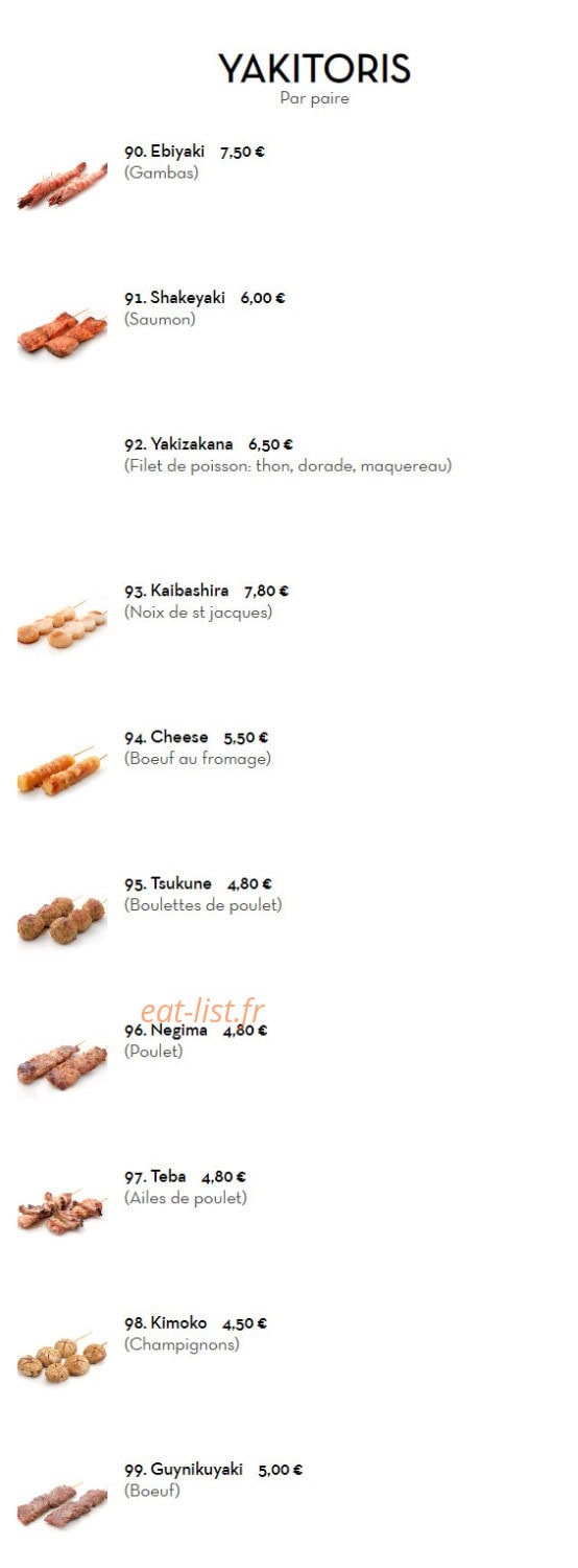 Carte et menu de Nouveau Tokyo Sakura à Franconville — Yakitoris