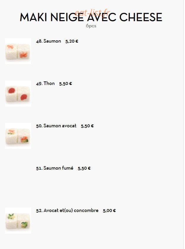 Carte et menu de Nouveau Tokyo Sakura à Franconville — Maki neige