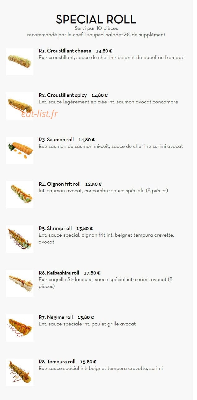 Carte et menu de Nouveau Tokyo Sakura à Franconville — Spécial roll
