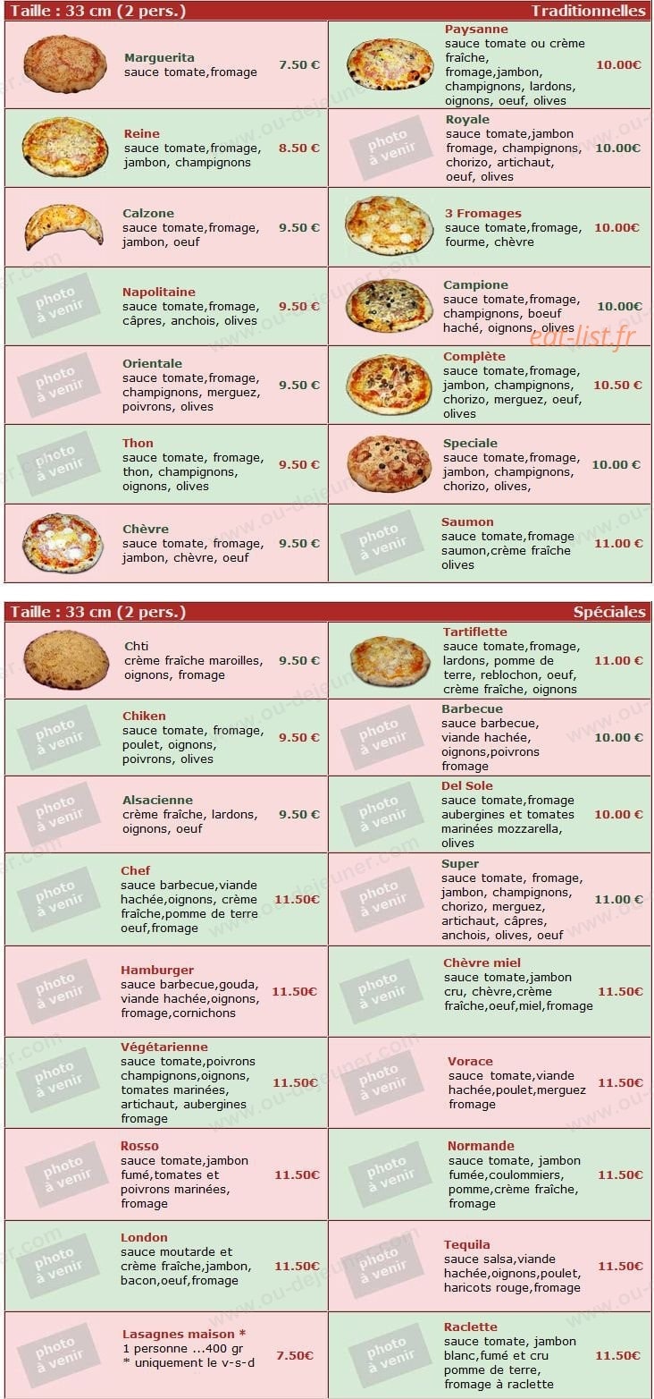 Pizza Remy — carte page 1