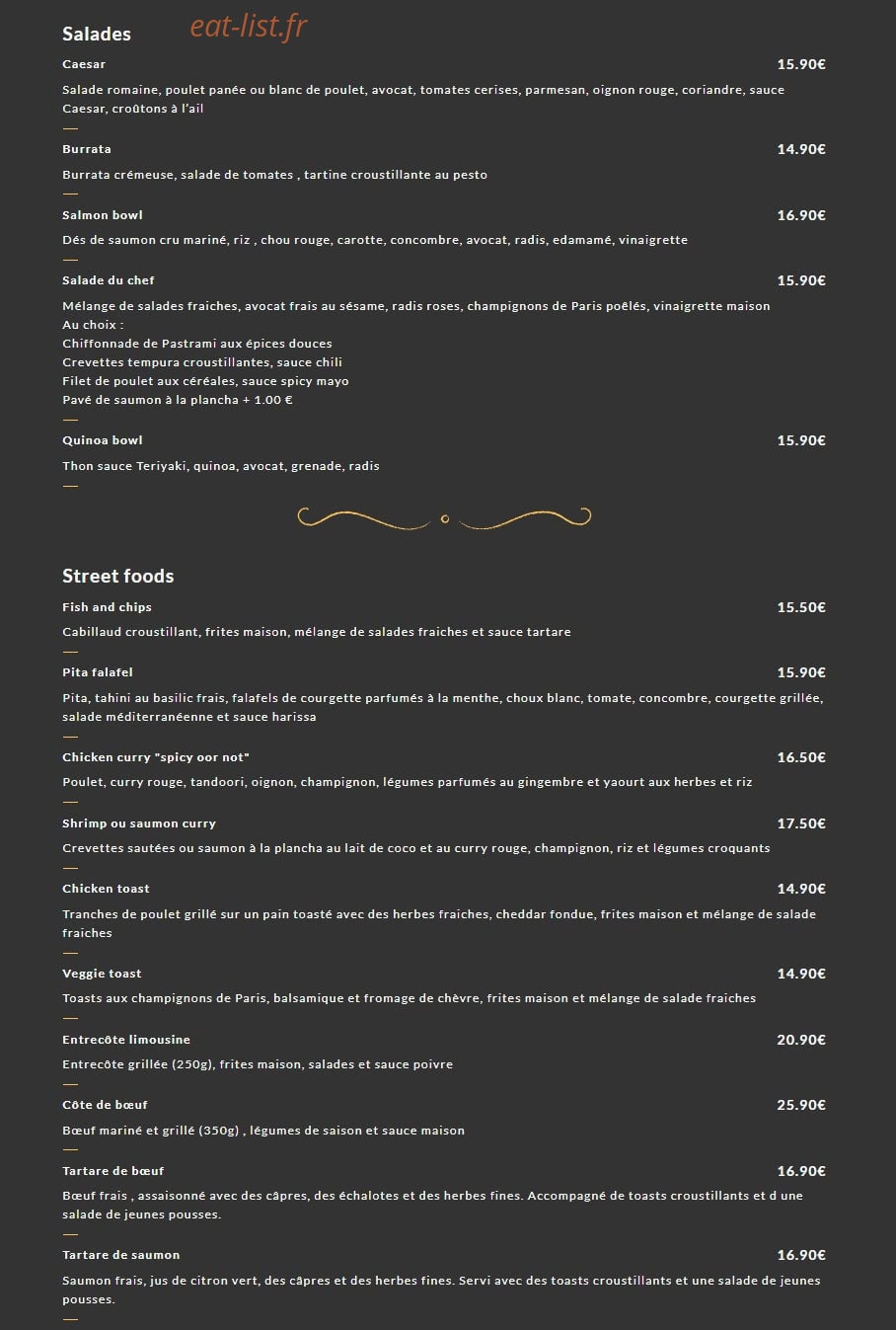 Mon Bistrot — carte page 1