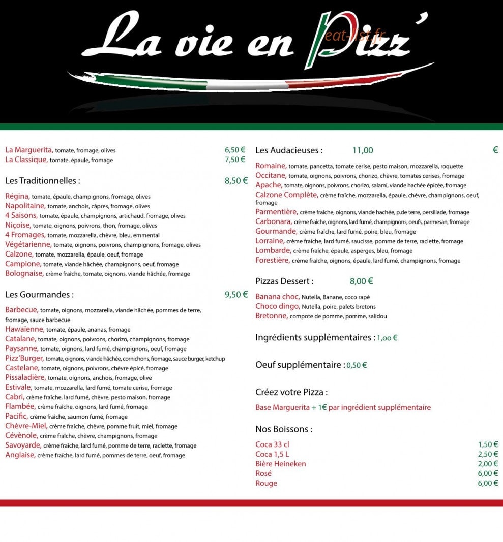 La vie en Pizz' — carte page 1