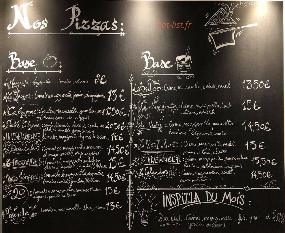 Le 20 restaurant — carte page 1