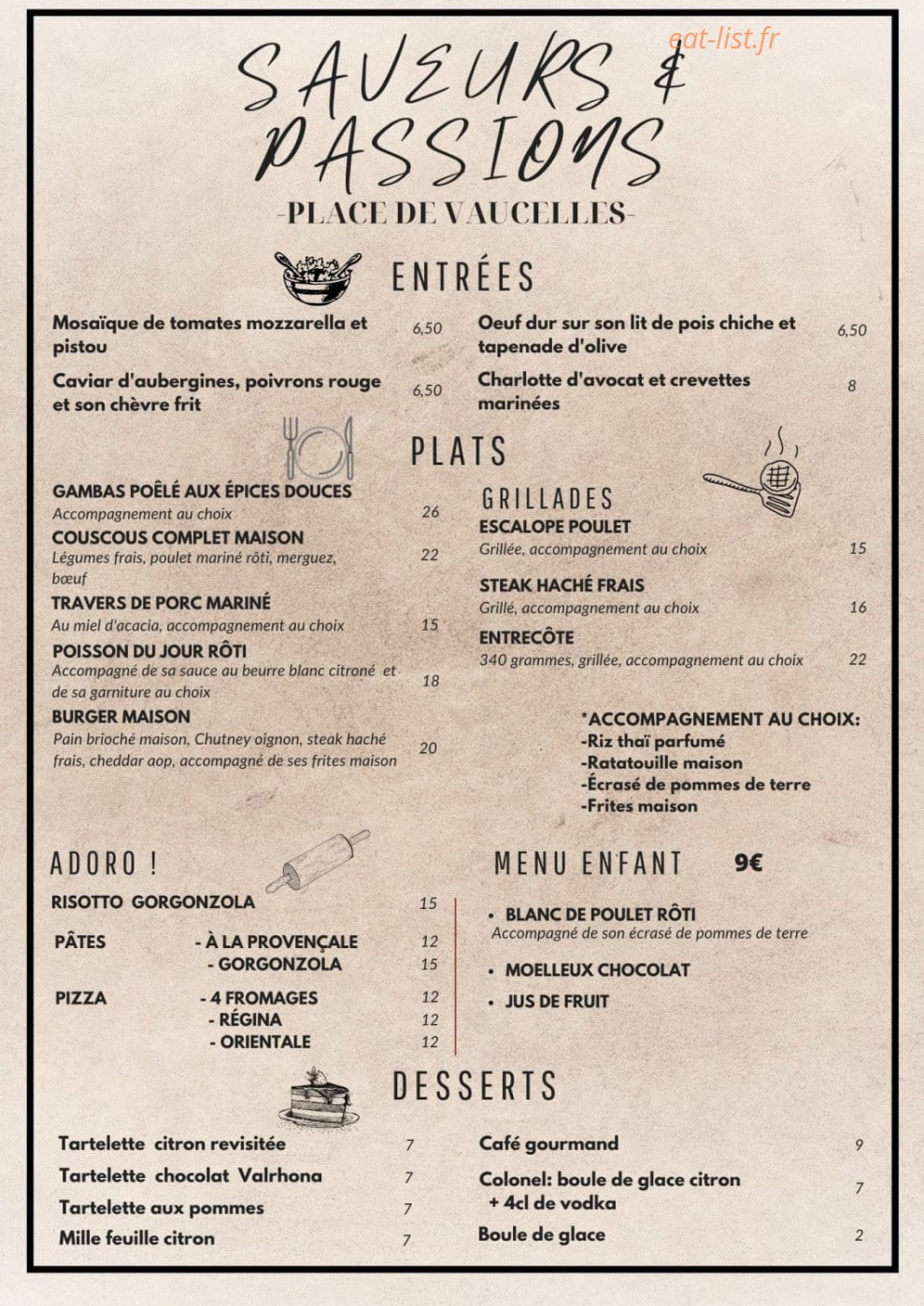Saveurs et Passions — carte page 1