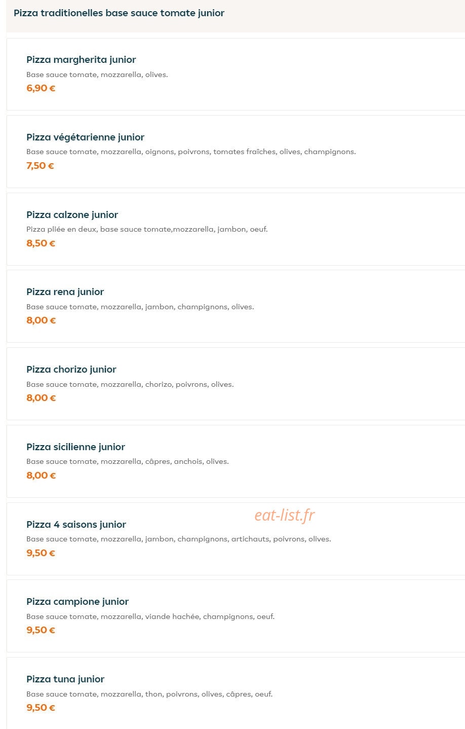 Bona Pizza — carte page 1