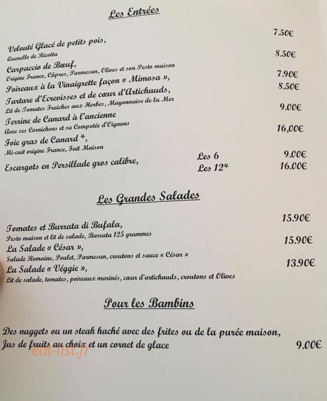 Restaurant L'Etoile — carte page 1