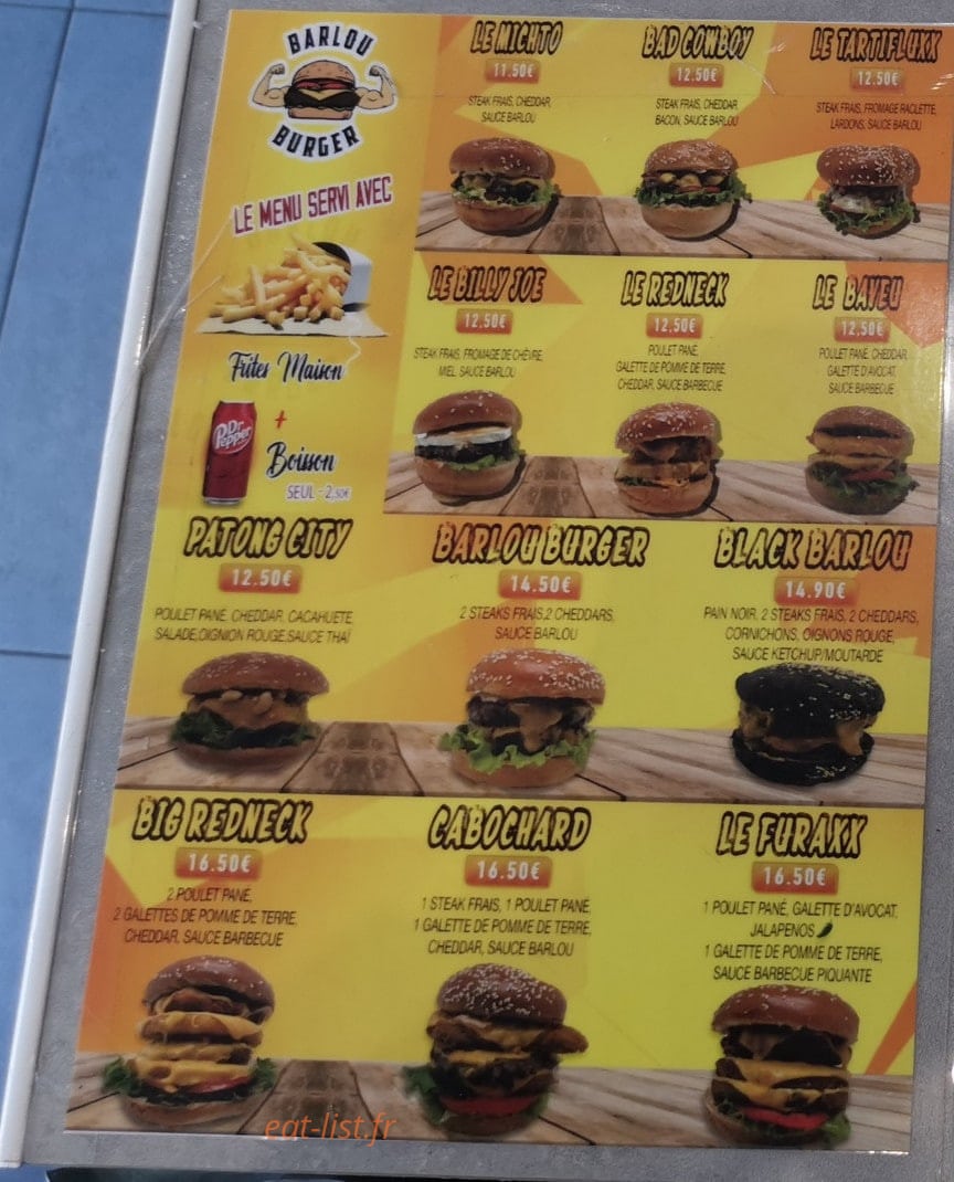 Barlou burger — carte page 1