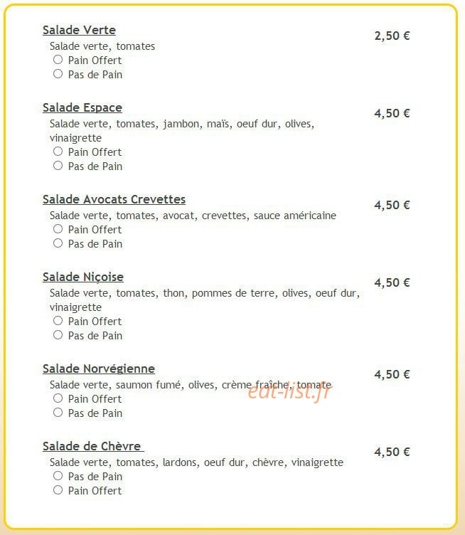 Espace Pizza — carte page 2