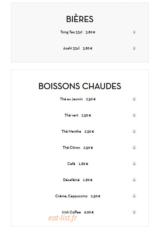 Carte et menu de Sushi tokyo à Deuil la Barre — Bières et boissons chades