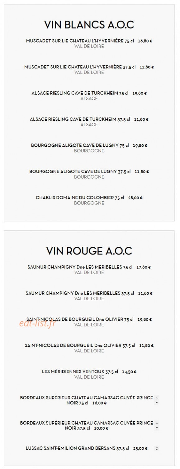 Carte et menu de Sushi tokyo à Deuil la Barre — Vins blancs et vins rouges
