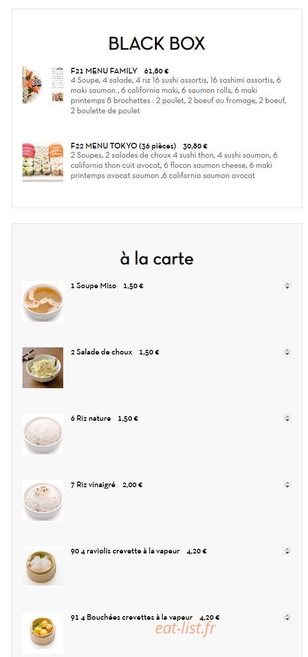 Carte et menu de Sushi tokyo à Deuil la Barre — Black box et plats
