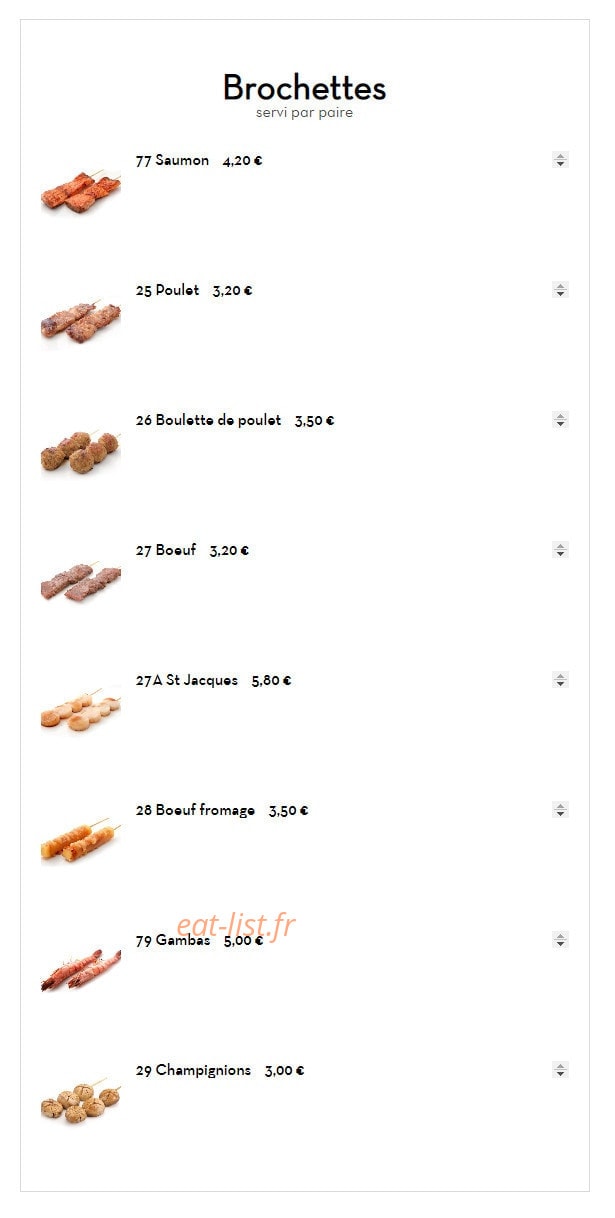 Carte et menu de Sushi tokyo à Deuil la Barre — Brochettes