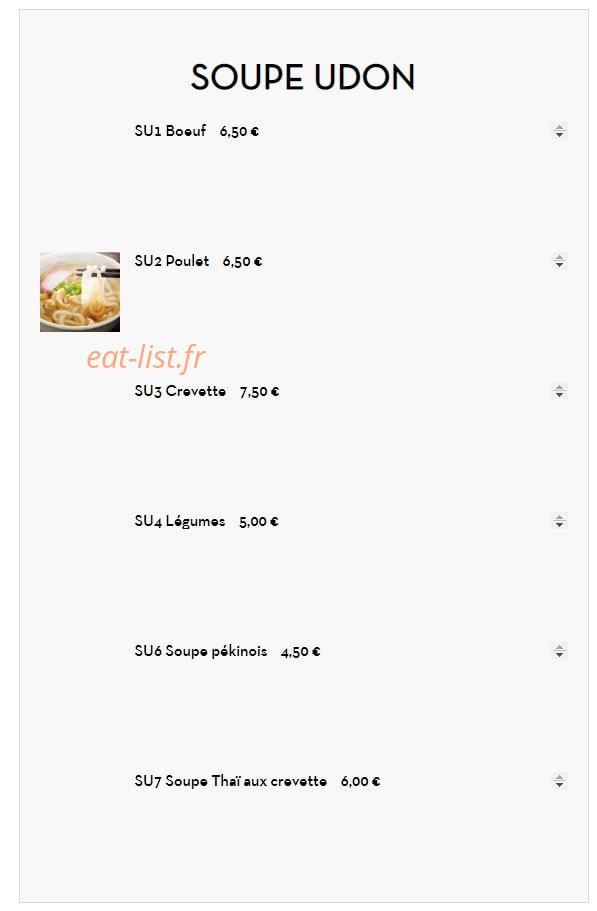 Carte et menu de Sushi tokyo à Deuil la Barre — Soupe udon