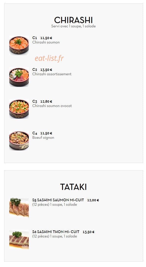 Carte et menu de Sushi tokyo à Deuil la Barre — Chirashi et tataki