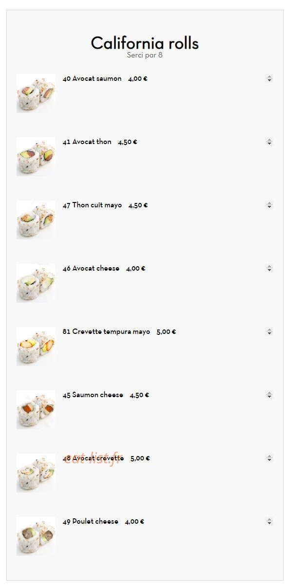 Carte et menu de Sushi tokyo à Deuil la Barre — California rolls