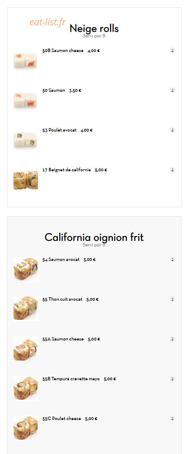 Carte et menu de Sushi tokyo à Deuil la Barre — Neig rolls et california oignion frit