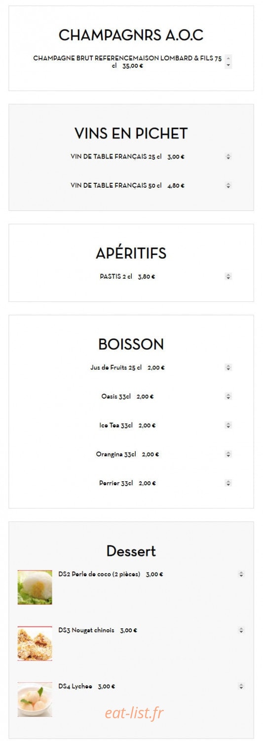 Carte et menu de Sushi tokyo à Deuil la Barre — Apéritifs, boissons et desserts
